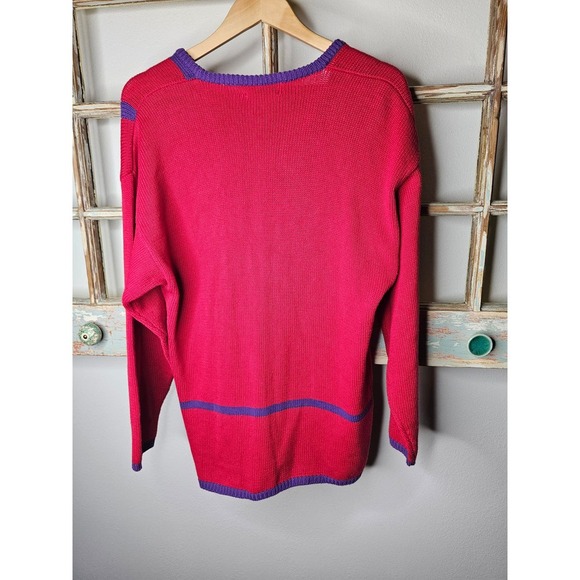Vintage Red & Purple Button Up Cardigan with Patches Ladies size Medium - Picture 6 of 7